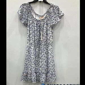 NWT Rebecca Taylor Women's Amelie Snow Comb Floral Dress | White & Blues | 4